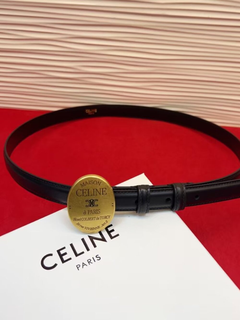 Celine Black Leather Belt with Oval Gold Buckle – Size 90cm